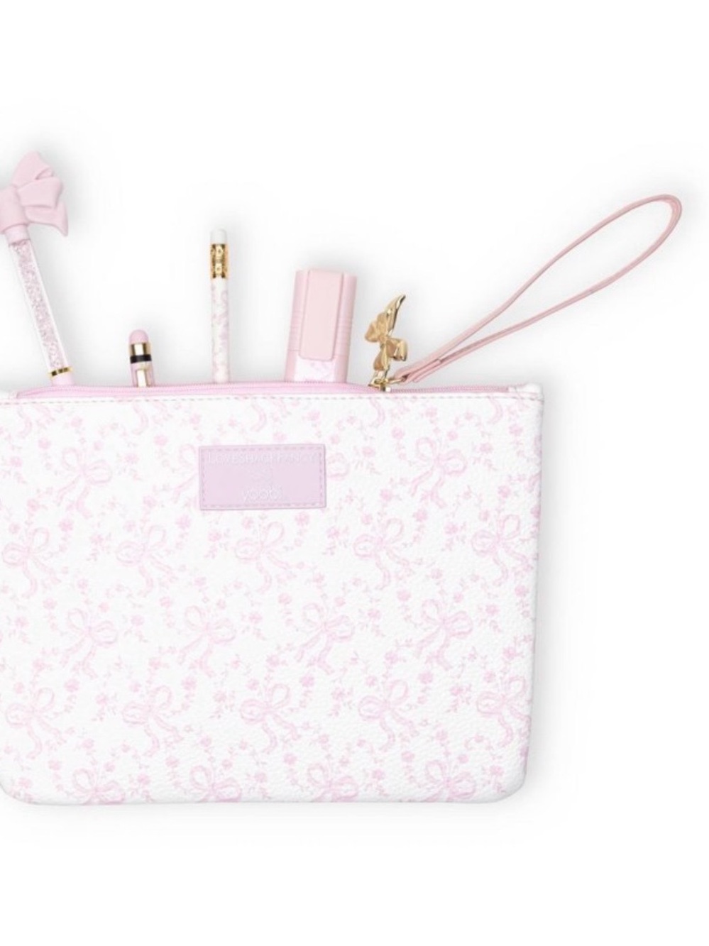 NEW LoveShackFancy Yoobi Coquette Bow Vegan Leather Accessory Pouch Wristlet NWT